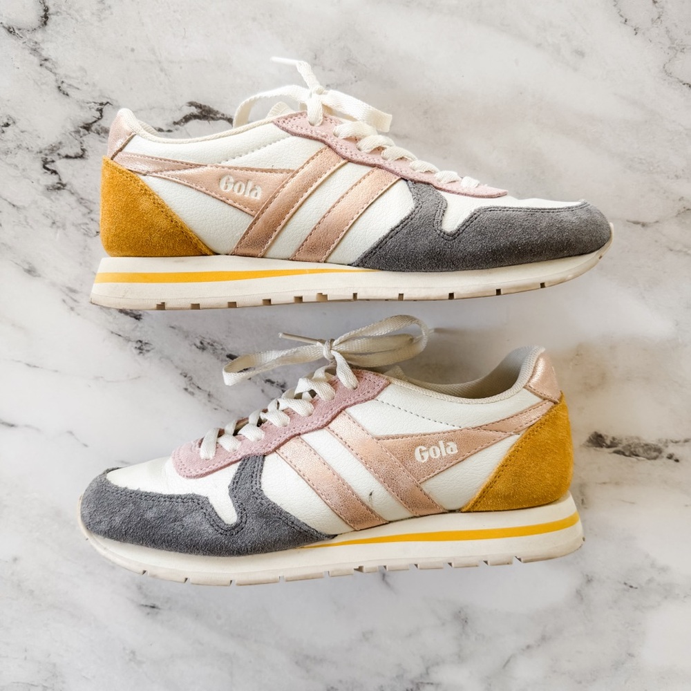 Gola Womens Classics Daytona Quadrant Sneaker in Off White/Ash/Rose Gold/Sun - Picture 8 of 9